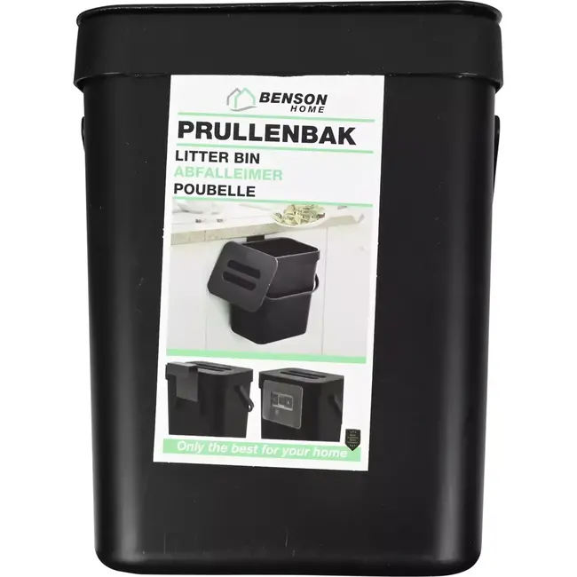 Benson Compacte zwarte prullenbak - 3 liter - Ruimtebesparend ontwerp - Lichtgewicht - 16 x 13 x 20,5 cm