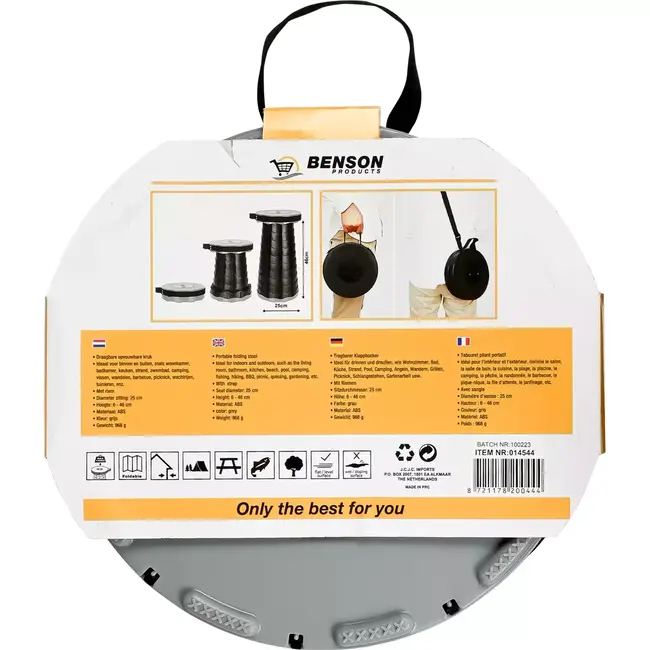 Benson Opvouwbare draagbare kruk - ABS - grijs - 6-46 cm - veelzijdig gebruik binnen en buiten