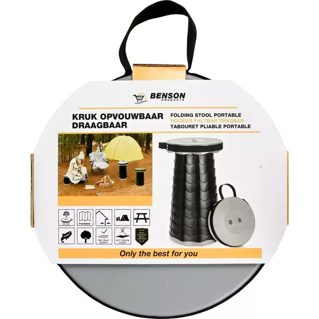 Benson Opvouwbare draagbare kruk - ABS - grijs - 6-46 cm - veelzijdig gebruik binnen en buiten