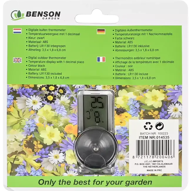 Benson Digitale thermometer - spatwaterdicht - met zuignap - zwart - compact formaat