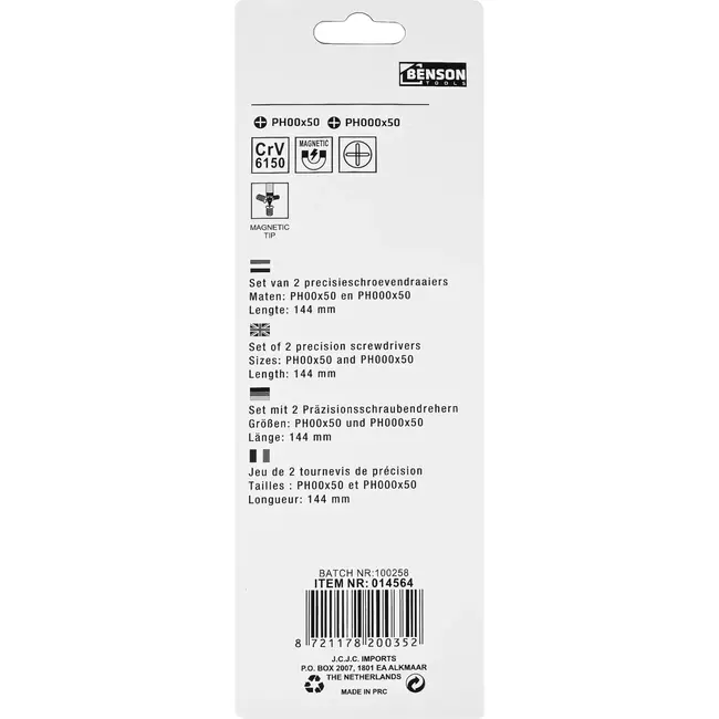 Benson 2-delige precisie schroevendraaierset - kruiskop - PHOO x 50 & PHO x 50 - ideaal voor fijn werk