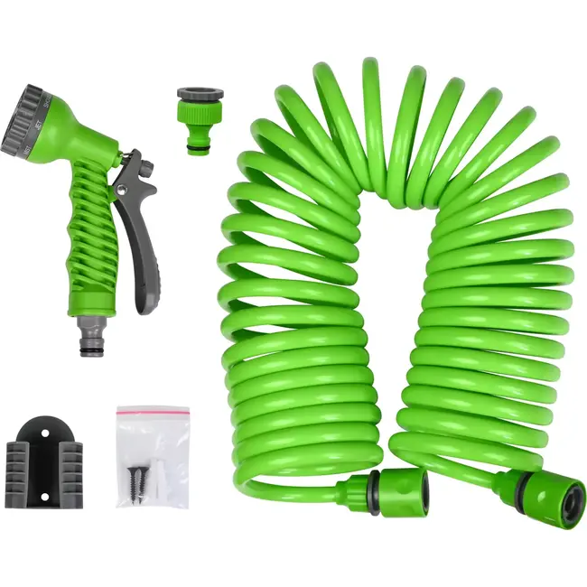 Benson Spiraaltuinslang 10 m - Compact ontwerp - 7-functie sproeikop - Muurbevestiging
