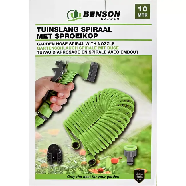 Benson Spiraaltuinslang 10 m - Compact ontwerp - 7-functie sproeikop - Muurbevestiging