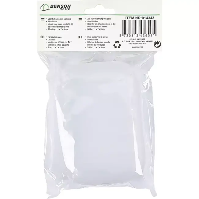 Benson Groot zeepbakje - Afsluitbaar en ideaal voor badkamer of reis - 11 x 7 x 3 cm