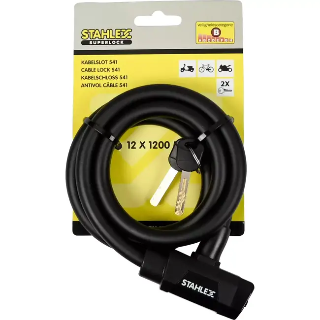 Benson Kabelslot - Extra beveiligd - Stevige staalkabel - 12 x 1200 mm - Zwart matte finish