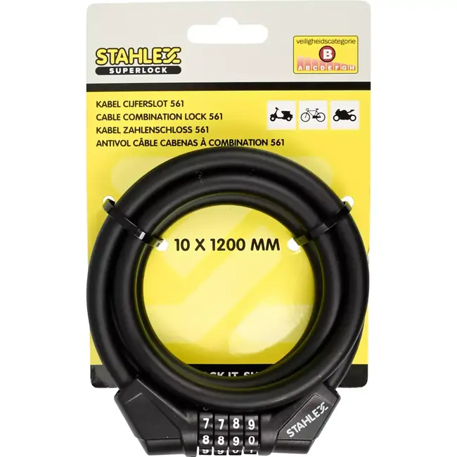 Benson Cijferslot met kabel - 10 mm dikte - 1200 mm lengte - instelbare code - duurzaam materiaal