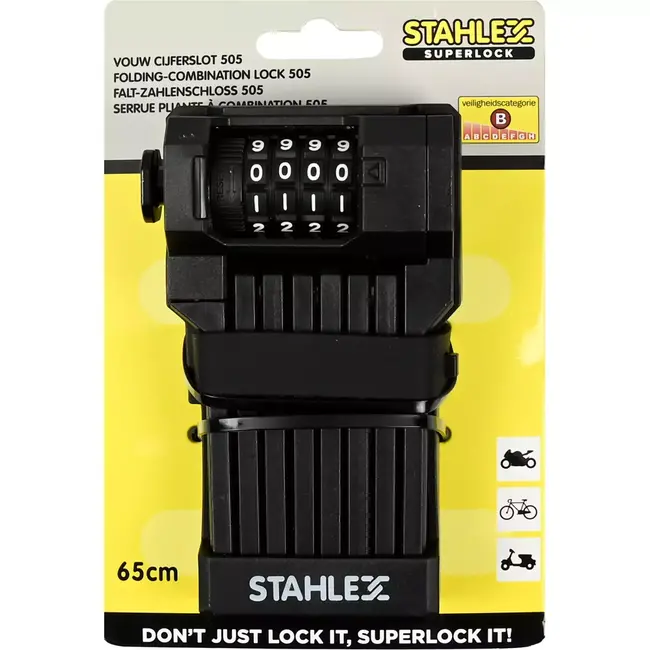 Benson Vouw cijferslot - 65 cm - Met houder - Compact en duurzaam - Veiligheidsslot