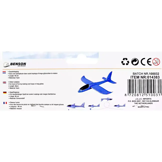 Benson Foam zweefvliegtuig - 46 cm - Loopings en glijvluchten - Lichtgewicht en duurzaam