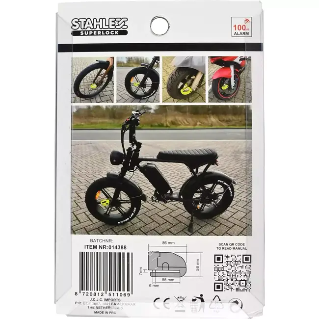 Benson Schijfremslot met Alarm - Gehard Metaal - Bewegingssensor - 7 mm - Geel