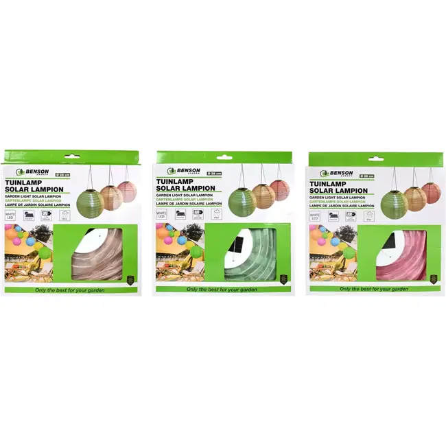Benson Solar lampion - kleurrijke mix - Ø 28 cm - wit LED - tuinverlichting