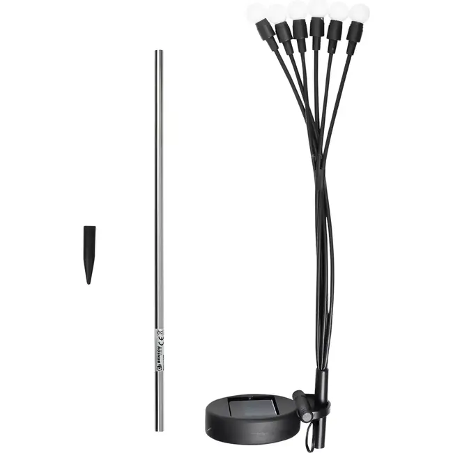 Benson Solar tuinlamp - 6 LED bollen - 70 cm - roestvrij staal - flexibele opstelling