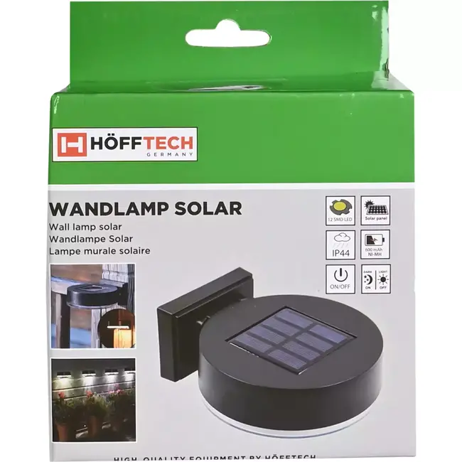 Benson Ronde solar wandlamp - Warm wit licht - Compact en duurzaam - 12 x 8 x 5,4 cm - Inclusief montageset