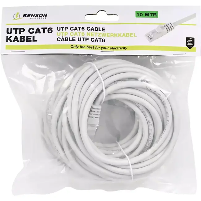 Benson UTP CAT6 kabel - 10 meter - lichtgrijs - hoge snelheid - RJ45 connectors