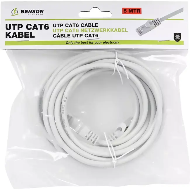 Benson UTP CAT6 kabel - 5 meter - lichtgrijs - hoge snelheid - RJ45 aansluitingen