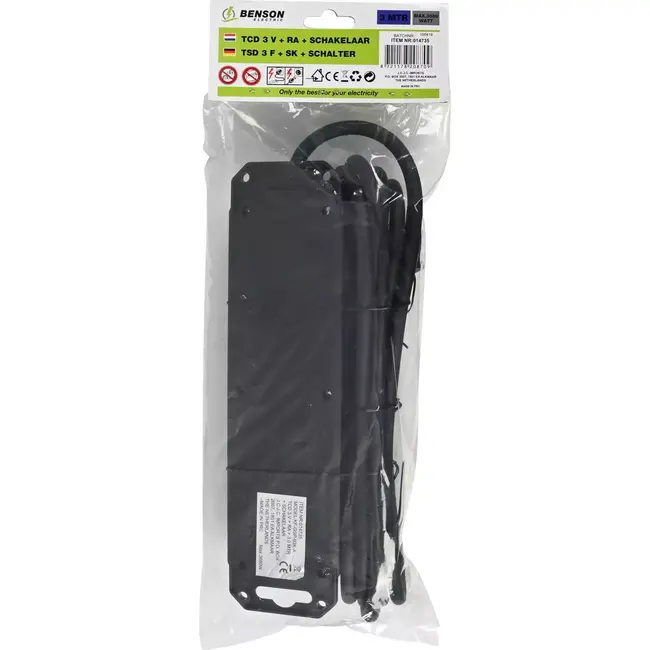 Benson Stekkerdoos 3-voudig - Waterdicht - Met schakelaar - 3 meter - IP44