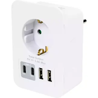Benson Stopcontact met 2 USB-A en 2 USB-C poorten - Kinderbeveiliging - Telefoon dock - 16A - 5V 3,4A