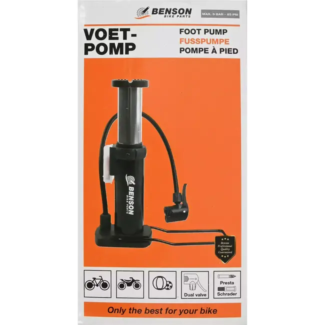 Benson Compacte voetpomp - Universele ventielen - Inclusief verloopnippels - Max. 6 bar - Lichtgewicht ontwerp