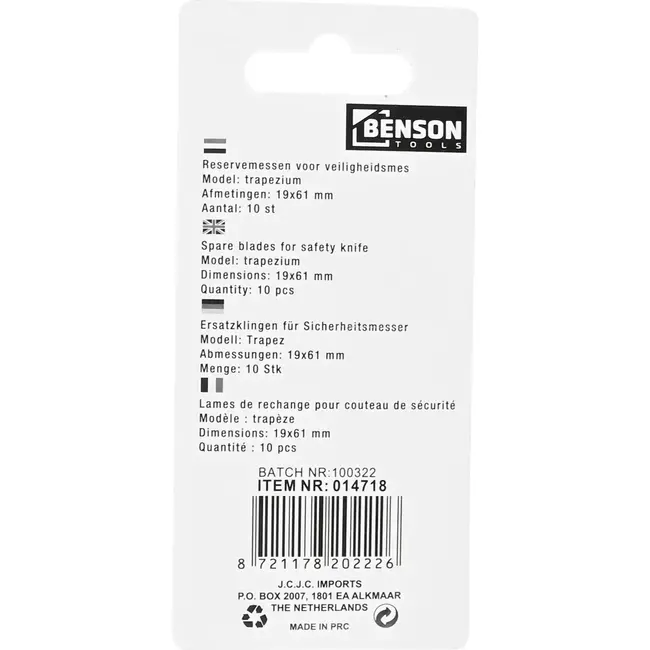 Benson Reservemessen veiligheidsmes - 10-delig - Duurzaam en scherp - Geschikt voor diverse snijtaken