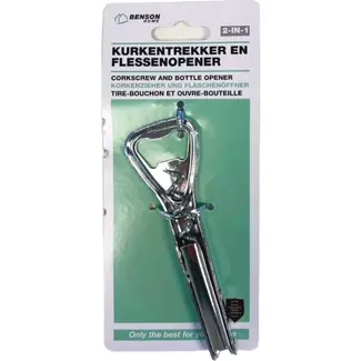 Benson 2-in-1 kurkentrekker en flesopener - ergonomisch ontwerp - roestvrij staal
