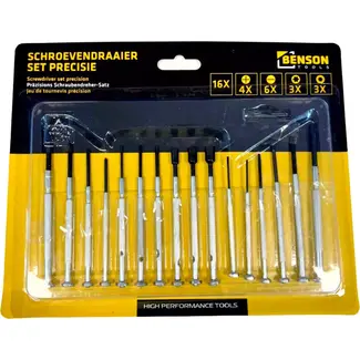 Benson 16-delige precisie schroevendraaierset - veelzijdig - voor fijn werk - ideaal voor elektronica Benson 16-delige precisie schroevendraaierset - veelzijdig - voor fijn werk - ideaal voor elektronica