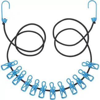 Benson Draagbare elastische waslijn - 1,9 m tot 3,2 m - 12 knijpers - zwart en blauw