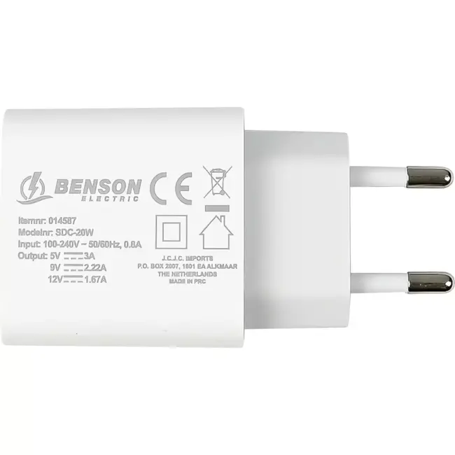 Benson USB-C lader - 20W - Compact en veelzijdig - Snelle oplaadcapaciteit