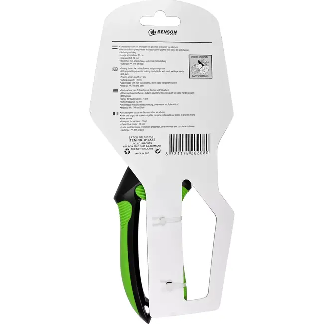 Benson Verstelbare snoeischaar - 21 cm - Antikleeflaag - Polijstlaag - Ergonomische greep