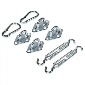 Benson Bevestigingsset schaduwdoek - 8-delig - Staal - Voor diverse vormen - Inclusief karabijnhaken en oogplaten