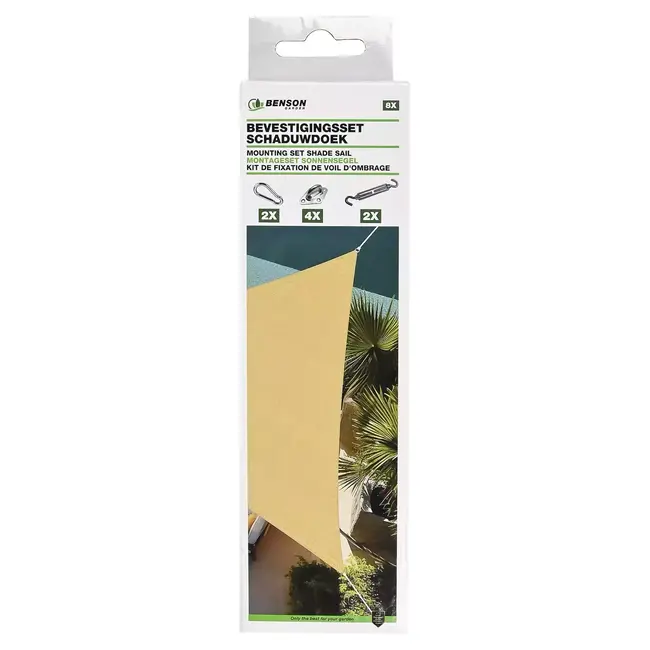 Benson Bevestigingsset schaduwdoek - 8-delig - Staal - Voor diverse vormen - Inclusief karabijnhaken en oogplaten