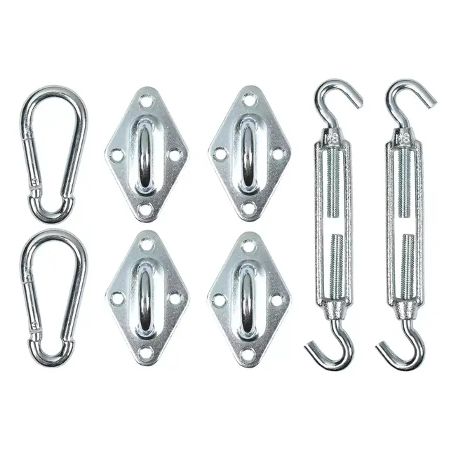 Benson Bevestigingsset schaduwdoek - 8-delig - Staal - Voor diverse vormen - Inclusief karabijnhaken en oogplaten