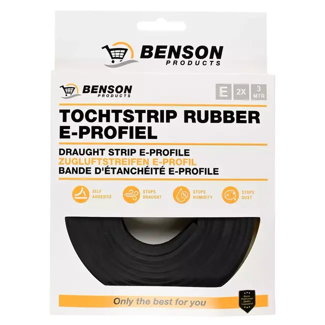 Benson Tochtstrip rubber E-profiel - 2x3 m - Zwart - Geschikt voor kieren 2-4 mm - EPDM - Set van 2