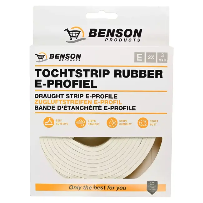 Benson E-profiel tochtstrip - 2x3 m - wit - zelfklevend - EPDM rubber - 2 stuks