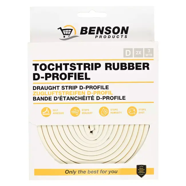Benson Tochtstrip D-profiel - 2x3 m - Wit - Eenvoudige Bevestiging - Weerbestendig - 2 stuks