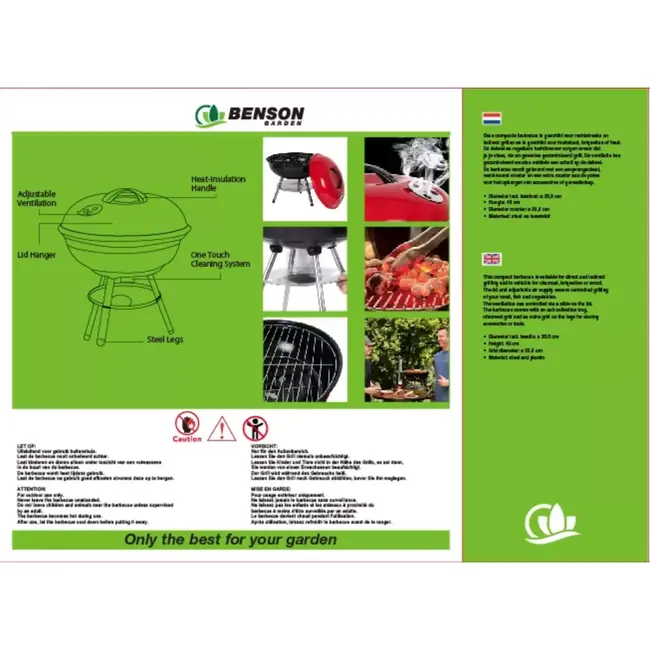 Benson Compacte BBQ bol - Traditioneel grillen - Ø 35 cm - Hoogte 40 cm - Staal - Mobiel ontwerp