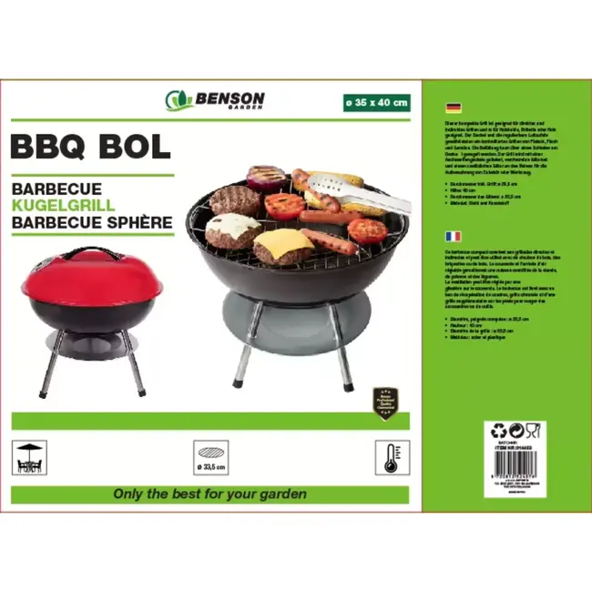 Benson Compacte BBQ bol - Traditioneel grillen - Ø 35 cm - Hoogte 40 cm - Staal - Mobiel ontwerp