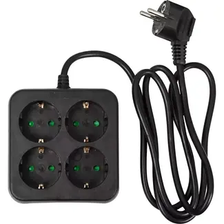 Benson Vierkante stekkerdoos - 4-voudig - RA - 1.5 meter - zwart