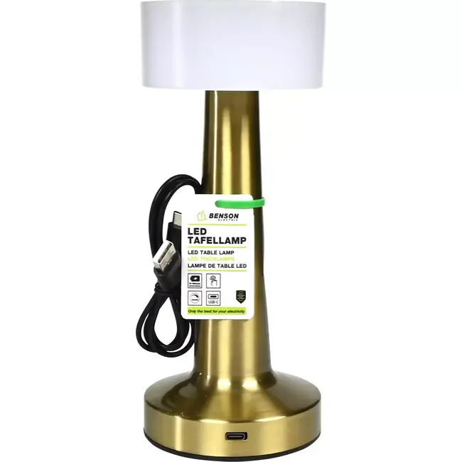 Benson Oplaadbare LED tafellamp - Touchbediening - Goud - 3 lichtkleuren - 21 cm