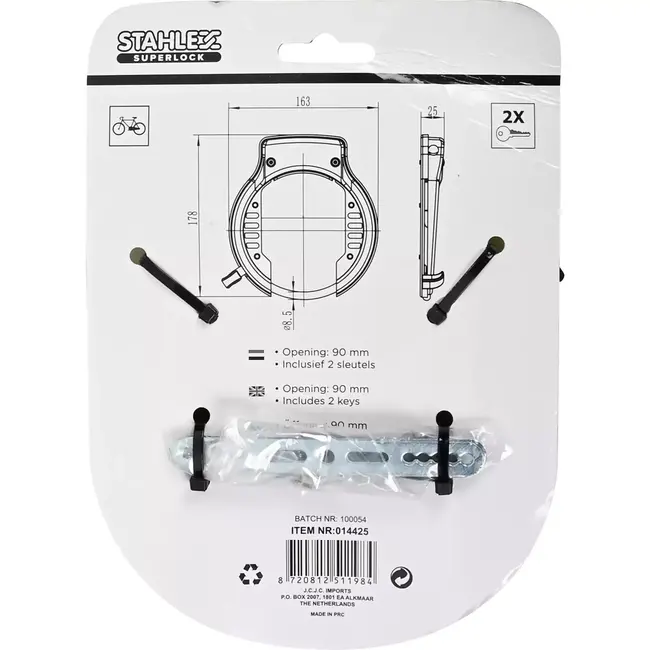 Benson Ringslot voor e-bikes - robuust en betrouwbaar - 163 x 180 mm - inclusief 2 sleutels