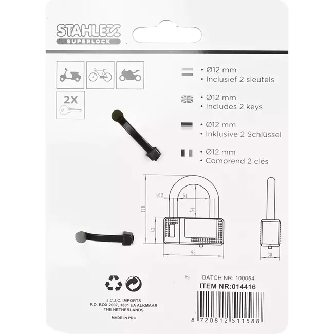 Benson Beugelslot - Robuust en Veilig - 96 x 110 mm - Inclusief 2 Sleutels