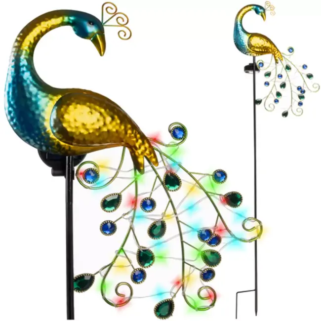 Gardlov Solar Tuinlamp Pauw – Kleurrijke LED & Schemersensor – IP4