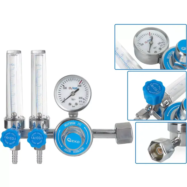 GEKO Dubbele gasregelaar voor nauwkeurige lascontrole - met dubbele rotameter