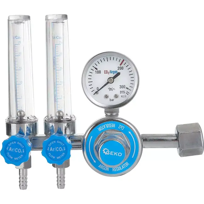 GEKO Dubbele gasregelaar voor nauwkeurige lascontrole - met dubbele rotameter