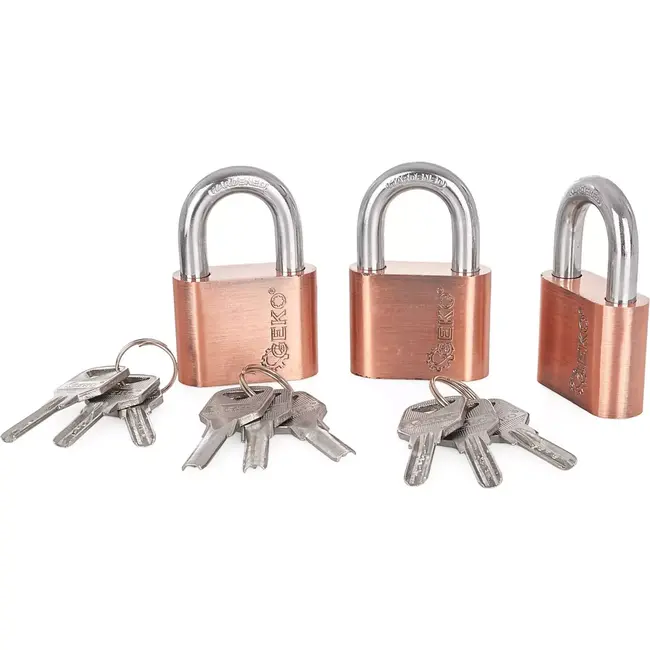 GEKO Set van 3 nikkel-geplateerde hangsloten - 50mm - Eén sleutel systeem