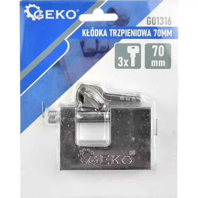 GEKO Pin hangslot - 70mm - Massief messing - Borium beugel - Dubbele vergrendeling