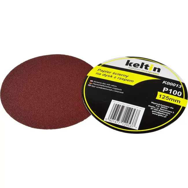 Keltin Velcro schuurdiscs 125mm - Aluminiumoxide - P100 korrel - 100 stuks - Geel