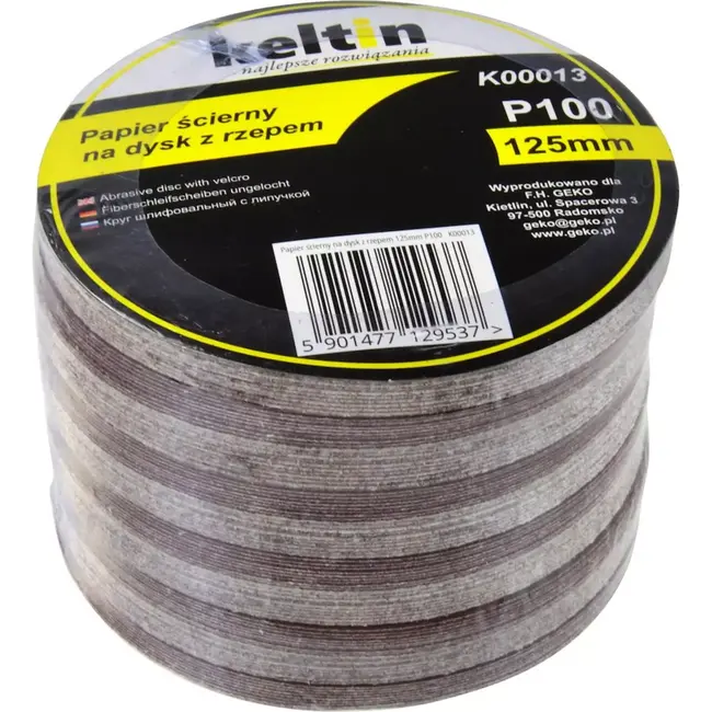 Keltin Velcro schuurdiscs 125mm - Aluminiumoxide - P100 korrel - 100 stuks - Geel