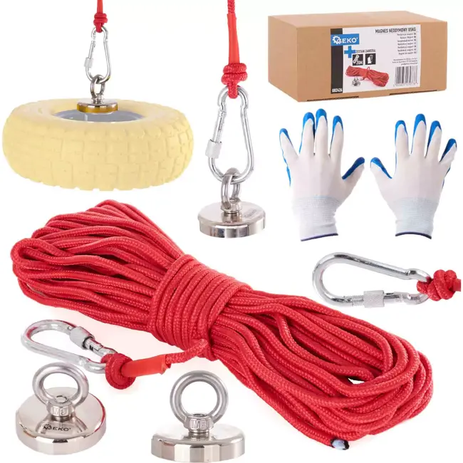 GEKO Neodymium magneetset - 85 kg trekkracht - Inclusief 20m touw en handschoenen