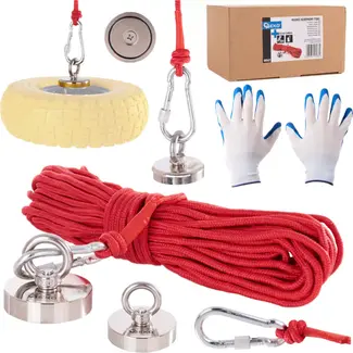 GEKO Neodymium magneetset - 170 kg trekkracht - Inclusief 20m touw en handschoenen