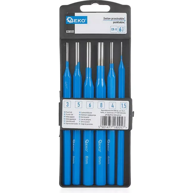 GEKO 6-delige ponsenset - CR-V staal - Roestbestendig - Inclusief opbergcaddy