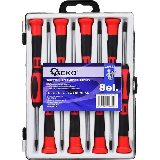 GEKO Elektrische precisieschroevendraaierset - 8-delig - CRV staal - Voor smartphones - Kleurgecodeerd
